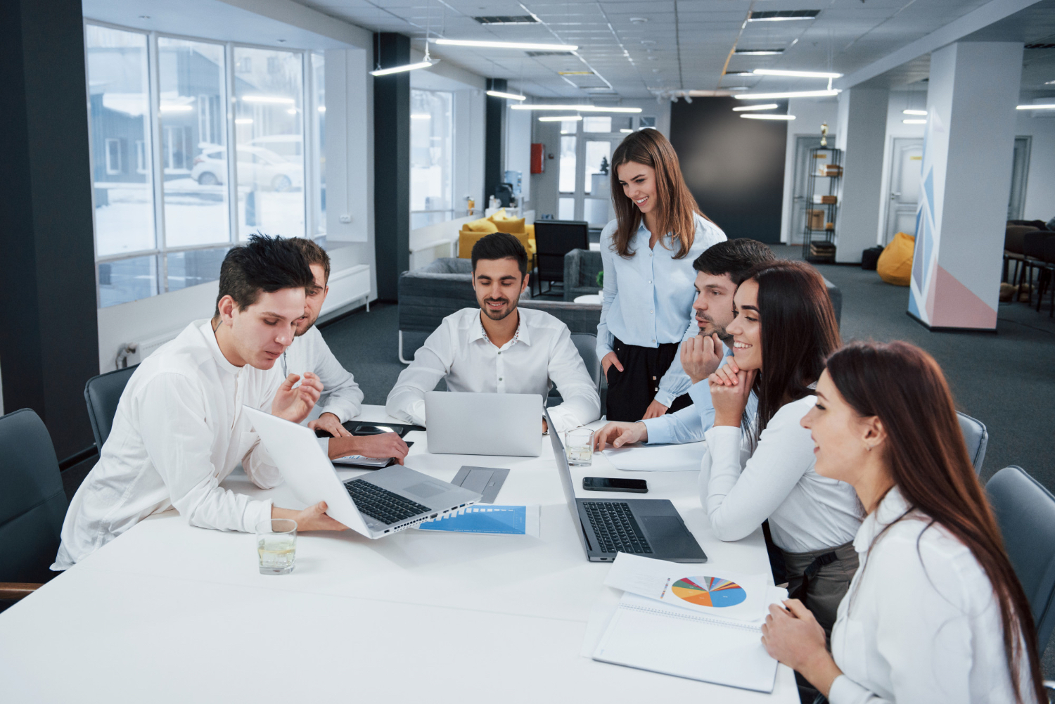 Team collaborating in a modern office